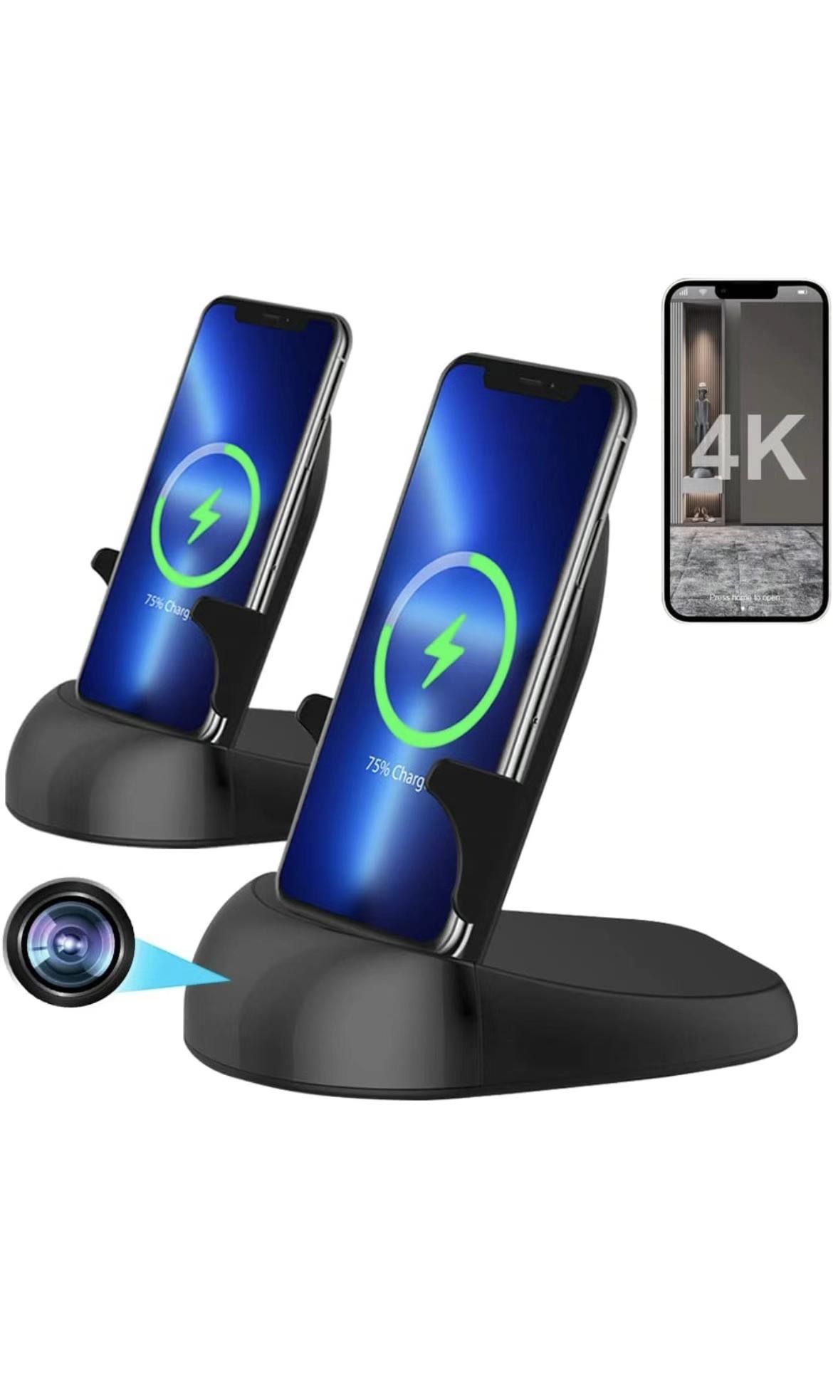 Hidden Camera Spy Camera WiFi Wireless Phone Charger, Nanny Spy Cam Motion Activated,HD1080P/4K (Rotate Lens) with 250°Viewing Angle, camaras espias o