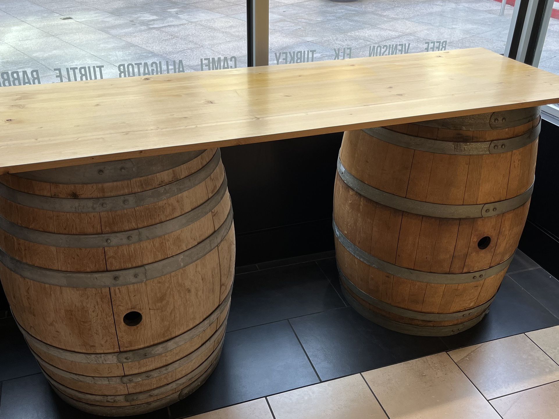Whiskey Barrels With Shelf 