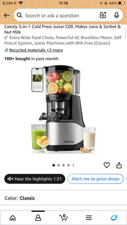 Canoly 3-in-1 Cold Press Juicer C09, Makes Juice & Sorbet & Nut Milk