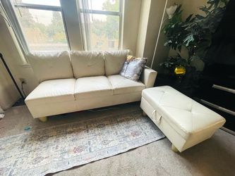 Wayfair -Cream Leather Sofa with Matching Ottoman