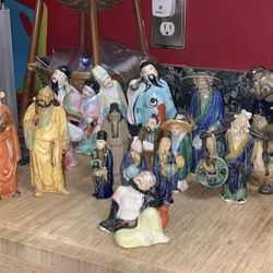 (15 Pieces) Vintage And Antique Chinese Ceramic And Porcelain Mudmen, Figurines