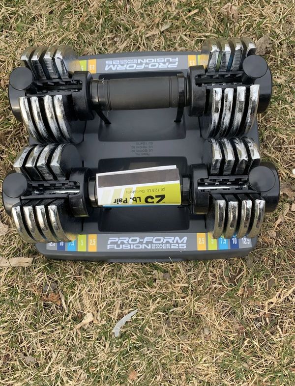 ProForm Fusion Space Saver 25 Double Adjustable Dumbbells w/ Tray 12.5