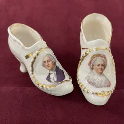 Vintage Antique Bone China 1941 Collectable Miniature Shoes(set 2 shoes) 4 Inches Wide 2 Inches Tall  