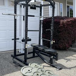 Powertech Squat Rack With Last Pull Down,barbell,weight And Bench