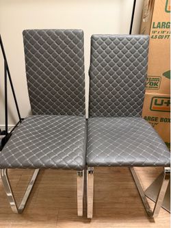 Pair of Modern Grey Cantilever Dining Chairs