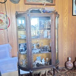Curio China Cabinet Curved Glass Mahogany 