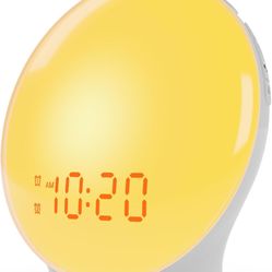 Wake Up Light Sunrise Alarm Clock for Kids, Heavy Sleepers, Bedroom, with Sunrise Simulation, Sleep Aid, Dual Alarms, FM Radio, Snooze, Nightlight, Da