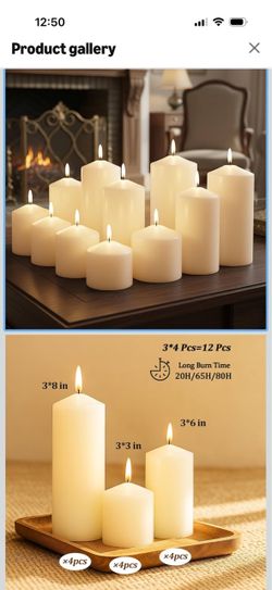 12 Pack Ivory Pillar Candles Bulk Set, 3x3 3x6 3x8 Inch - 4 Each Size, Dripless Smokeless Clean Burning for Wedding Centerpieces, Home Decor, Church, 
