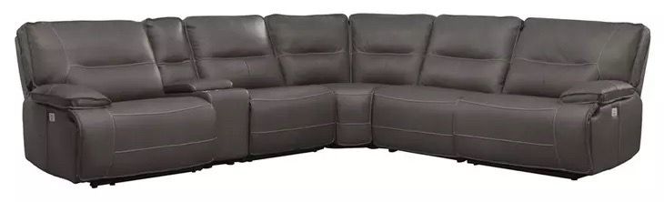 Gray Leather Sectional Recliner Sofa- 6pcs | Sofá Seccional Reclinable de Cuero Gris – 6 Piezas