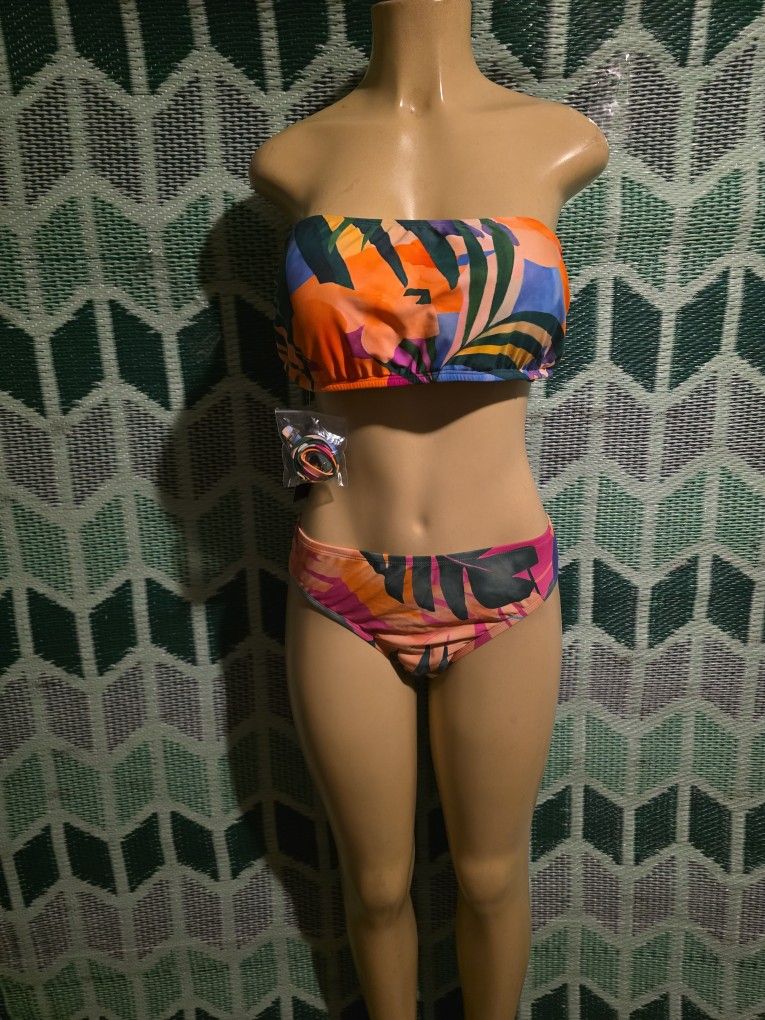 New Orange Flower Bikini Set Stretch Size XL