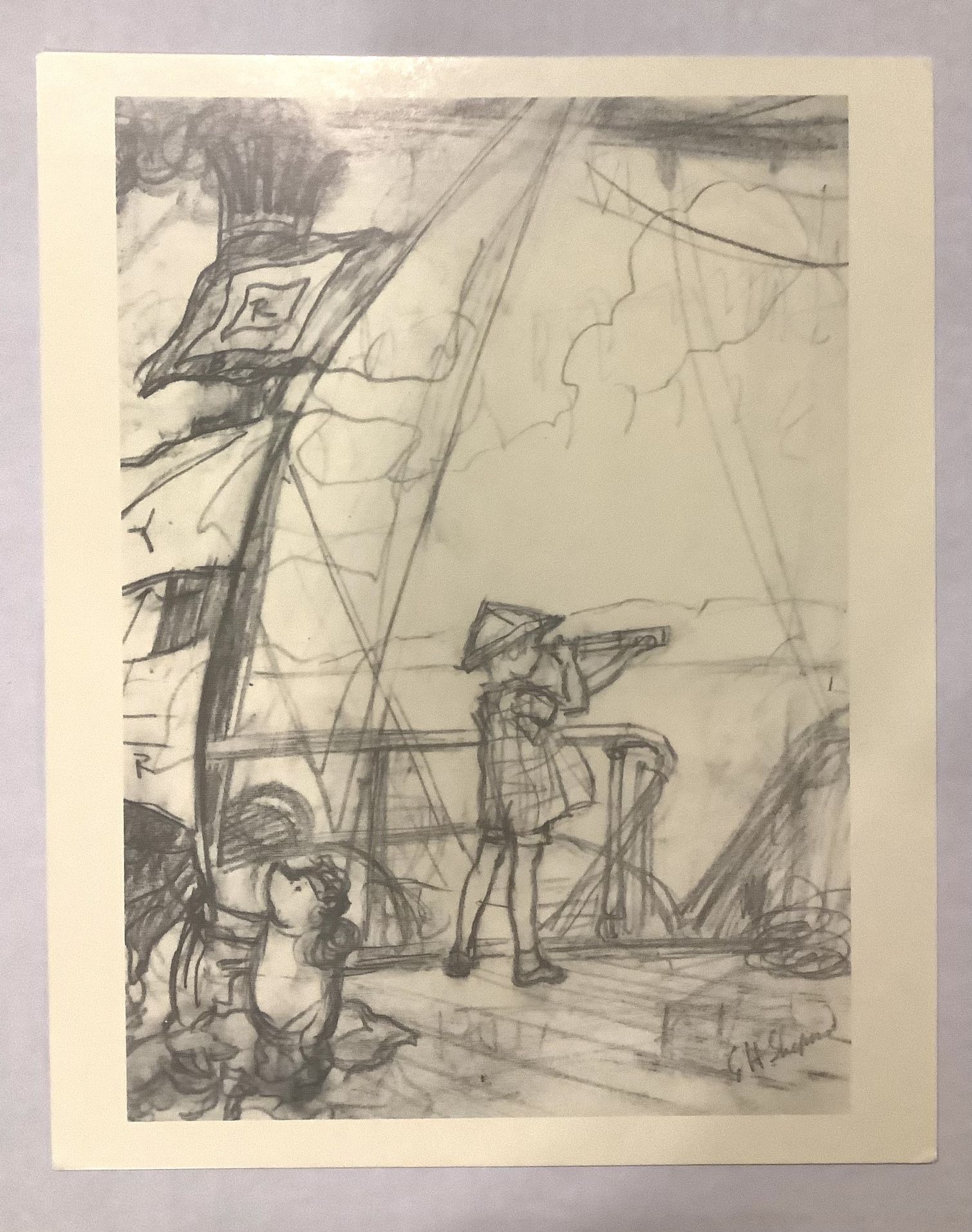 Winnie the Pooh Sketch 'Christopher Robin and Pooh on boat.' Print REFLEX MARKETING