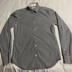 Men's Burberry Brit Classic Black Button-Down Shirt Check Trim - Size Small