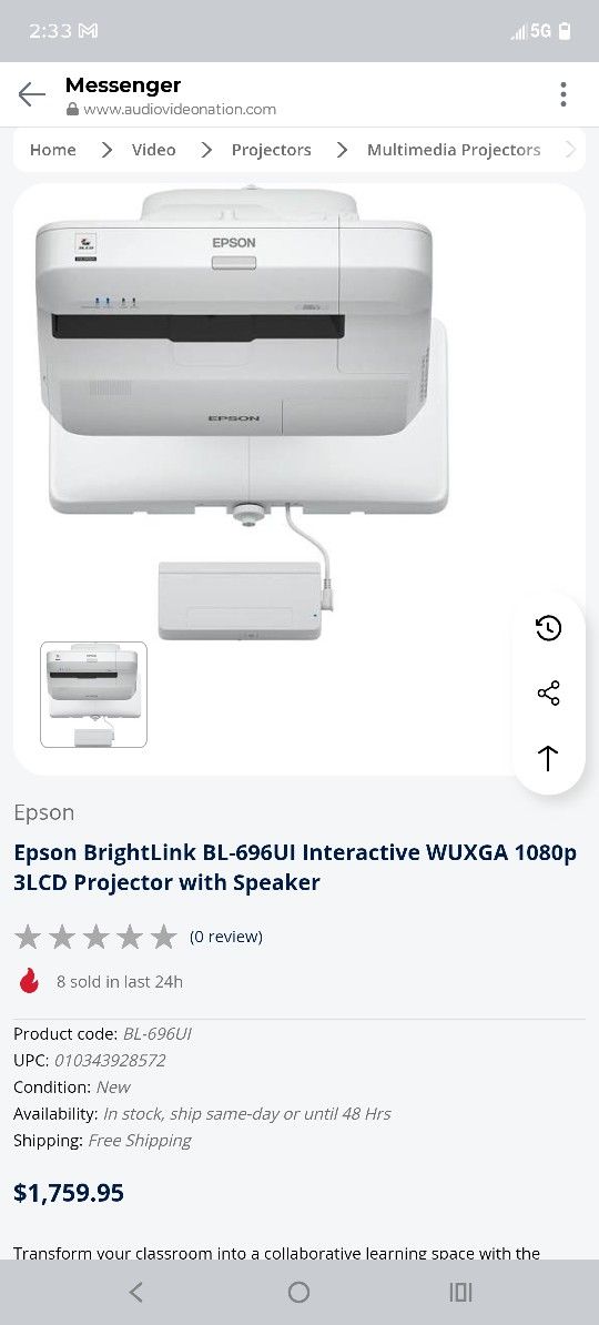 Epson BrightLink BL 696UI Interactive WUXGA 1080p 3LCD Projector with Speaker