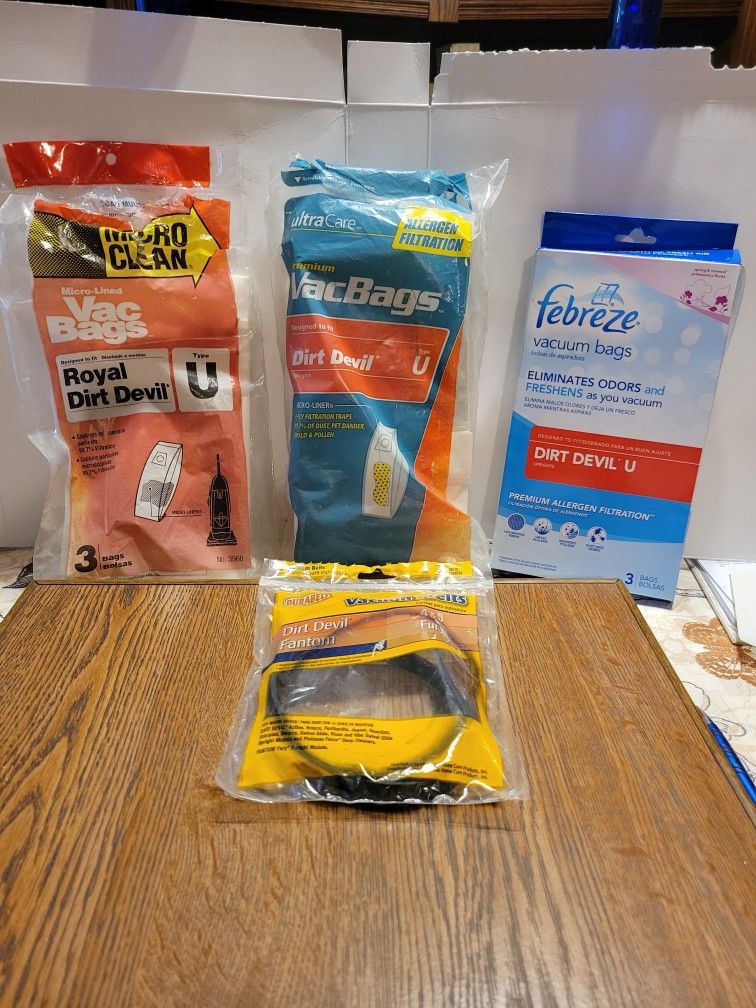 $8.00 for "Royal Dirt Devil" Type " U " Vacuum Bags and 2 4&5 Vacuum Belts