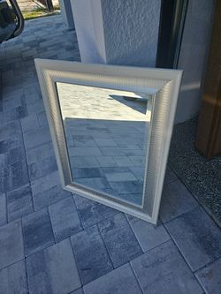 Framed Mirror White Wood Grain With Silver