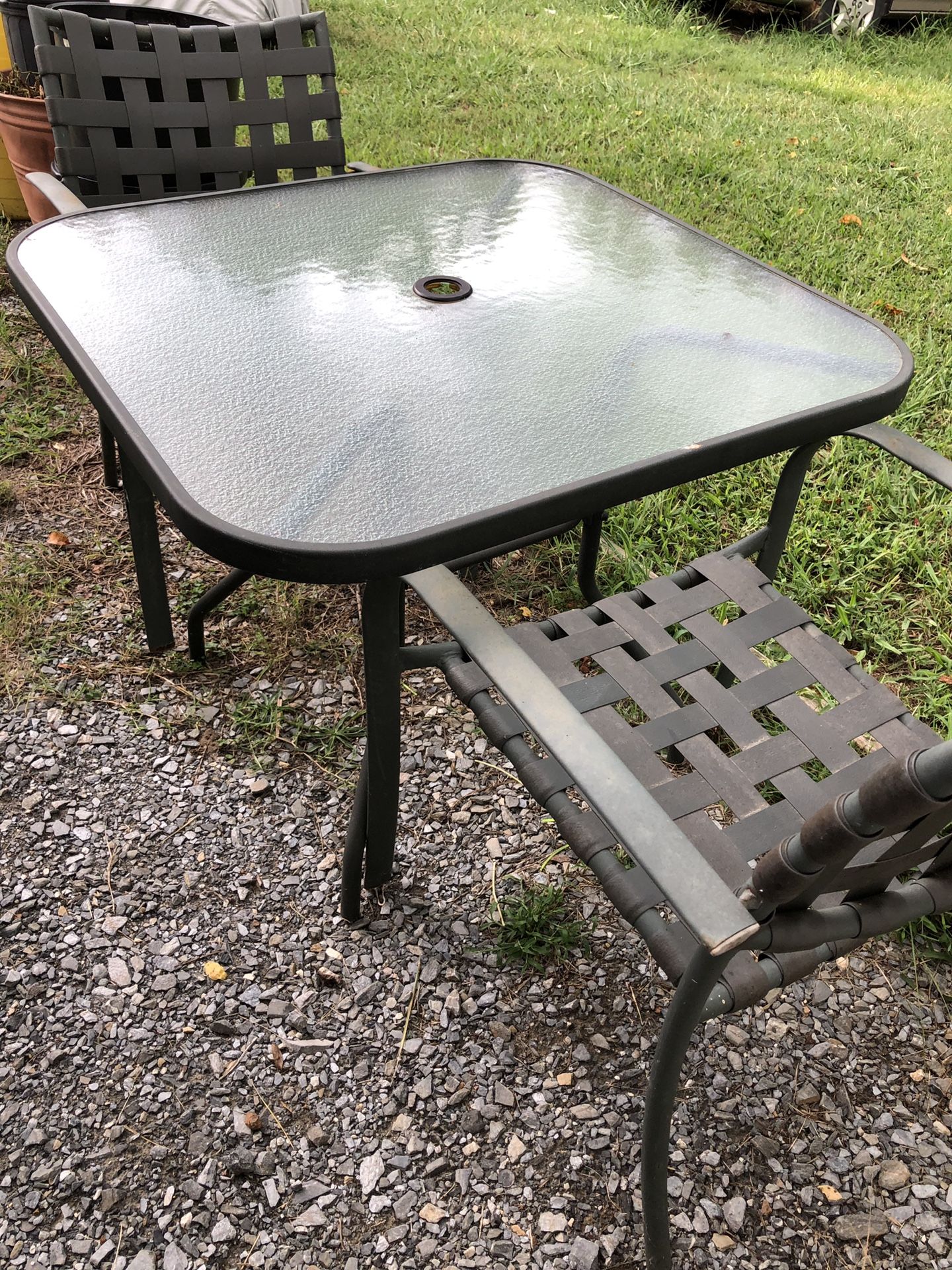 Outdoor glass table and 2 chair