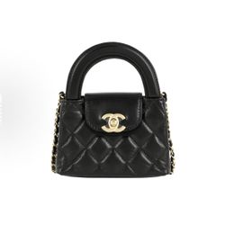 CHANEL23K/24P Kelly Gold Diamond Chain with Handle Mini Shopping Bag Lychee Pattern Cowhide Handbag Single Shoulder Handbag Super Mini(610)38