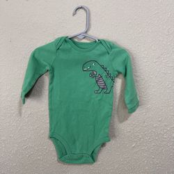 Caters Onesie 0-3 Months Dinosaur Pattern Green Longsleeve Baby One Piece 