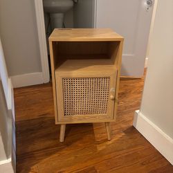 Tan wicker rattan nightstand bedside table