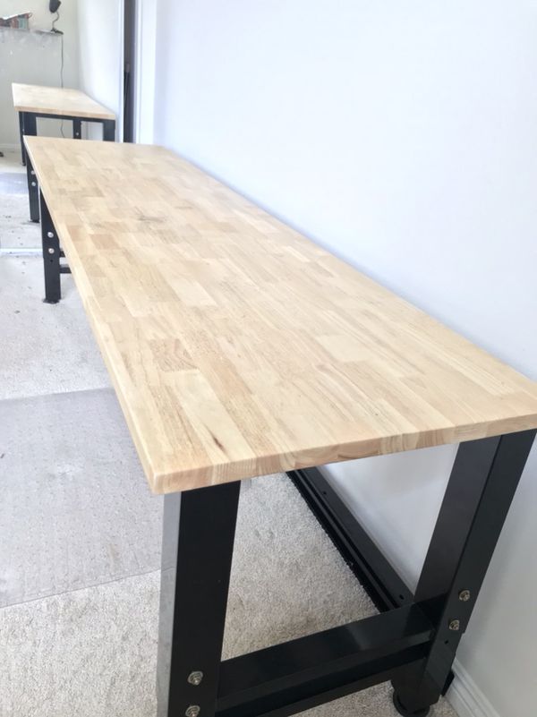 8’ husky adjustable height solid wood work bench 