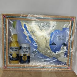 Corona Extra Beer Map Of Mexico Gulf Mirror Wood Framed Bar Man Cave Sign New!