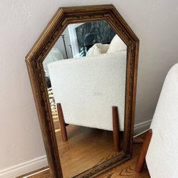 Vintage Large Wooden Wall Hanging Mirror Wood Carved Rectangular Antique Art Styled Collectible Geometric 