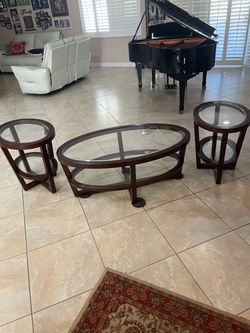 3-Piece Glass Top Coffee and End Table Set
