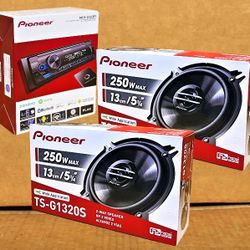 Pioneer Single Din Car Stereo Bluetooth USB Am Fm Radio Aux EQ 2-Sets 5 1/4" 2-Way Coaxial Speaker System 500 Watts Package 🚨 No Credit Needed 🚨
