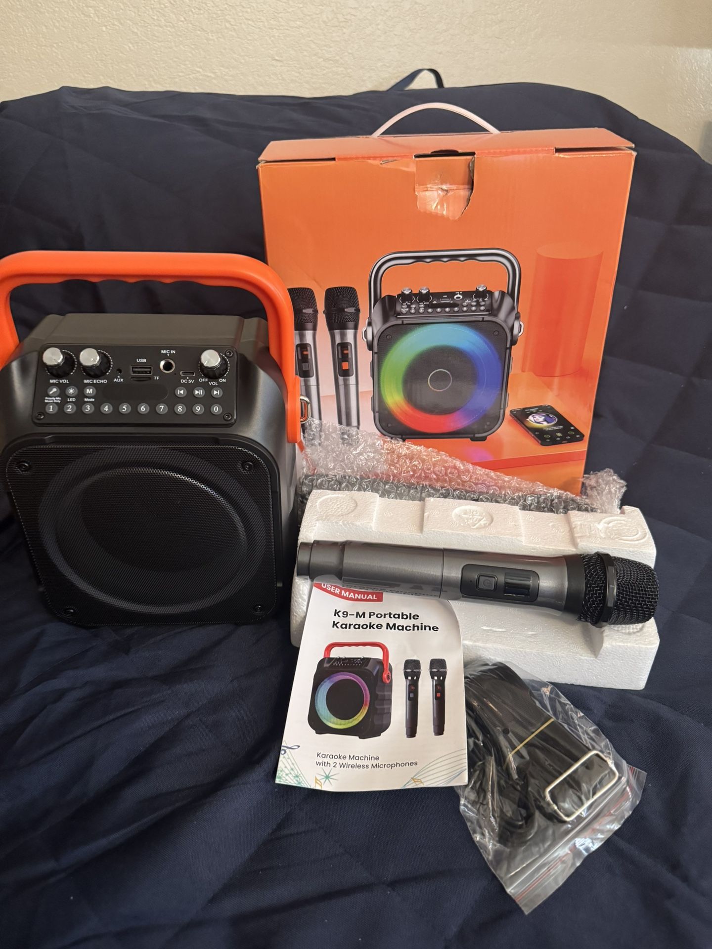 Karaoke Machine, Portable Bluetooth Speaker with 2 Wireless Microphones for Adults and Kids with Lights, Karaoke Microphone PA System Support USB/TF/R