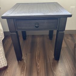 Dark Wood Side Table with Drawer