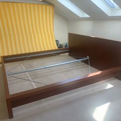 King Malm Ikea Bedfeame with headboard and slats - brown