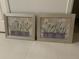 Pair Of Framed Flower Art