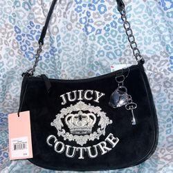 New Black Juicy Couture Purse Handbag Shoulder Bag Crown Velour Vintage Style