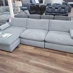 New Gray Velvet Like Cloud Sectional Ashley Brand Sofa Couch *Chaise Lounge Available On Right Or Left Side*