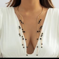 Exaggerate Faux Pearl Tassel Open Choker Necklace Elegant Fine Jewelry For Women Girls Black Color