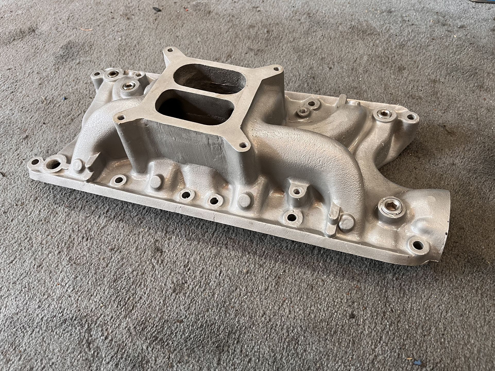 289/302 Aluminum Dual Plane Intake, Fresh Sandblast And Clear coat