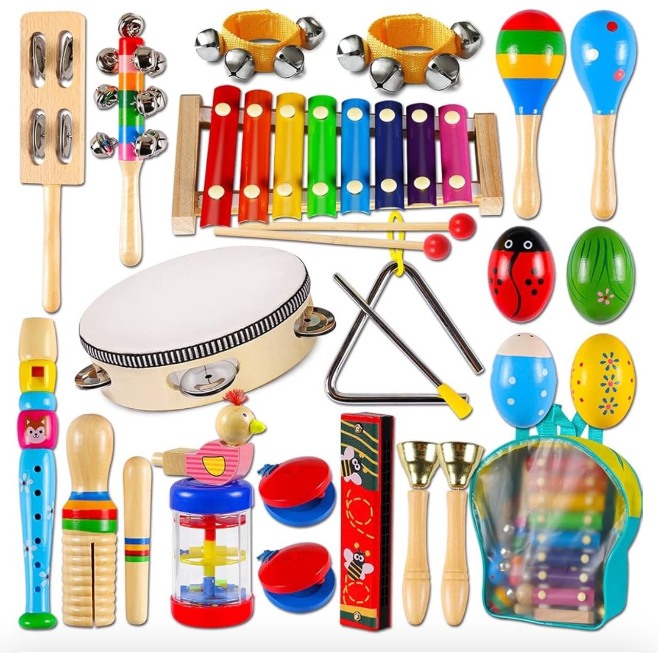 Toddler Musical Instruments,Wooden Percussion Instruments Toy for Kids Baby Preschool Educational Musical Toys Set for Boys and Girls with Storage Bag