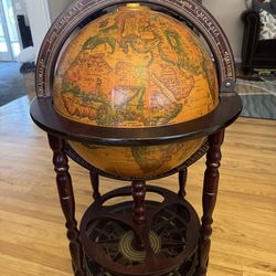 Old World Italian Style Map World Globe Liquor Cabinet Bar Bottle Rack Cart