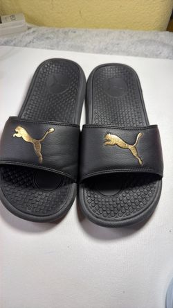 Puma Slide Sandals Black and Gold
