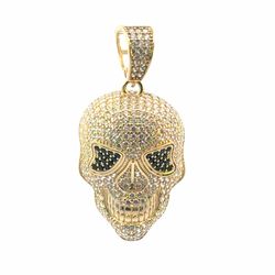 Men’s 10k Yellow Gold 2” Inch CZ Cubic Zirconia Skull GP3137832