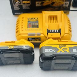 DEWALT 20V XR Lithium-lon Starter Pack with 8.0 Ah and 4.0 Ah Battery Packs and Charger