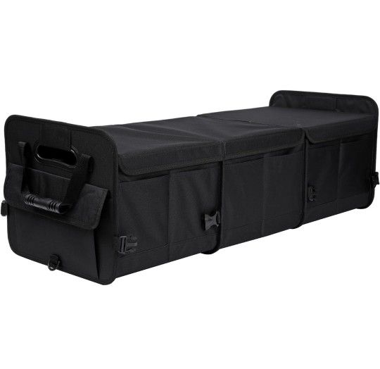 Car Trunk Organizer with Lid Car Storage Organizer Collapsible Multi Compartment Adjustable Straps Car Organizer for SUV, Truck, Sedan(Black)