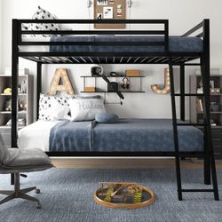 Clearance Twin-Over-Twin Bunk Beds with Heavy Duty Metal Frame and Ladder, Matte Black