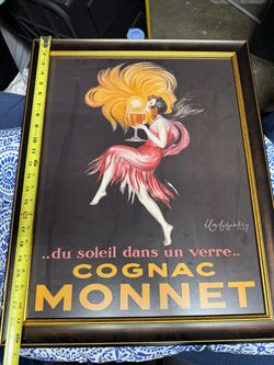 Cognac Monnet Vintage Framed Advertising Poster