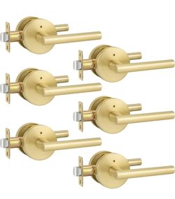 (Brand New in Box)  Goldenwarm 6 Pack Gold Door Handles Interior, Privacy Brushed Gold Interior Door Handle, Heavy Duty Zinc Alloy Door Lever for Bedr