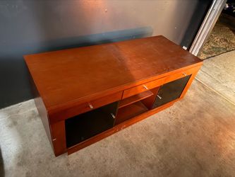 Wood TV Stand with Glass Doors and Drawers