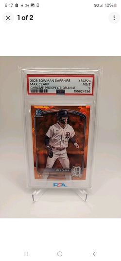 2025 Bowman Sapphire Edition Chrome Prospects Max Clark #BCP-74 Orange /25 PSA 9