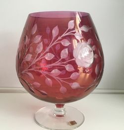 Vintage Cranberry Red Floral Etched Glass