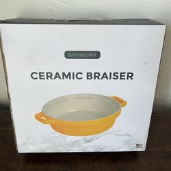 Servappétit Ceramic Braiser — Yellow, Round, Dual Handle, New in Box