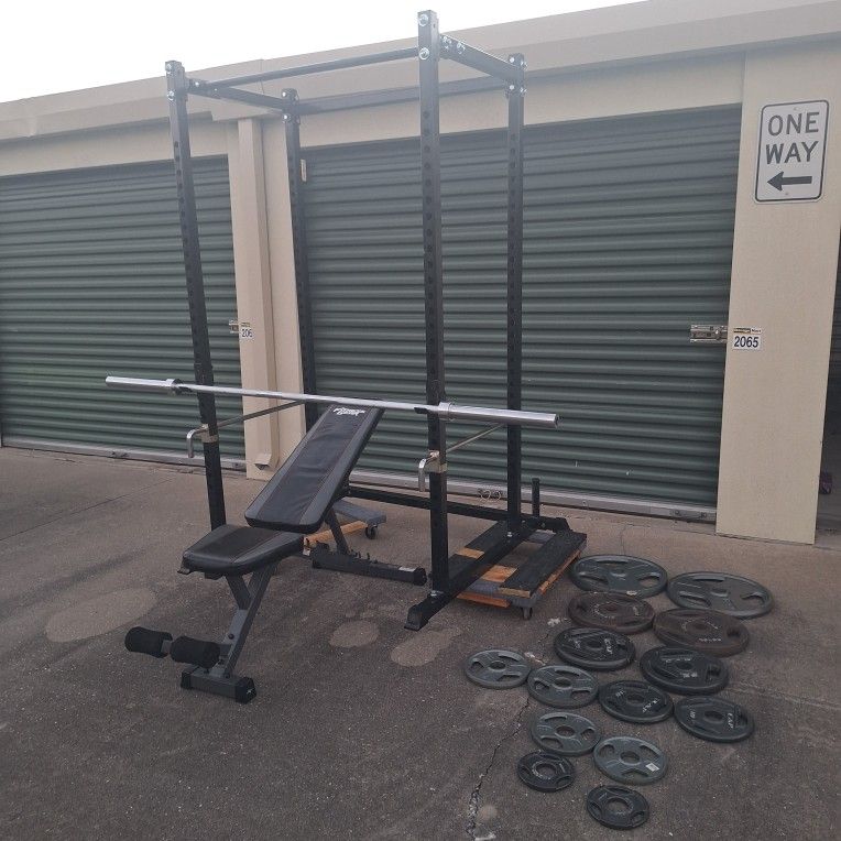 Gym Set With Bar, Rack And Weights
